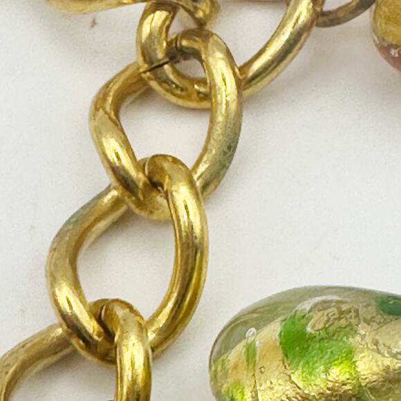 Murano Glass Dangle Charm Bracelet Chain Chunky Gold tone Retro Jewelry - Picture 6 of 9